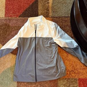 Gray and White Zip-Up Jacket